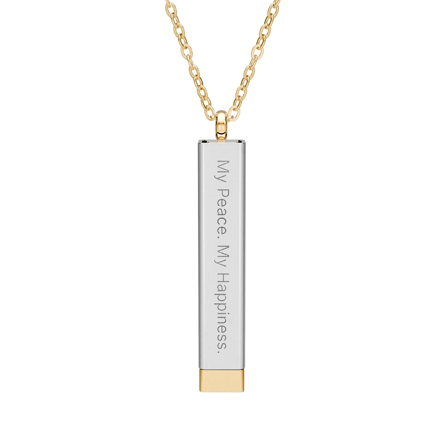 "My Peace. My Happiness." Engravable Sliding Bar Necklace — Hidden Message "My Life. My Way." Sliding Pendant