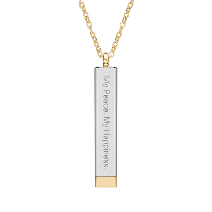 "My Peace. My Happiness." Engravable Sliding Bar Necklace — Hidden Message "My Life. My Way." Sliding Pendant
