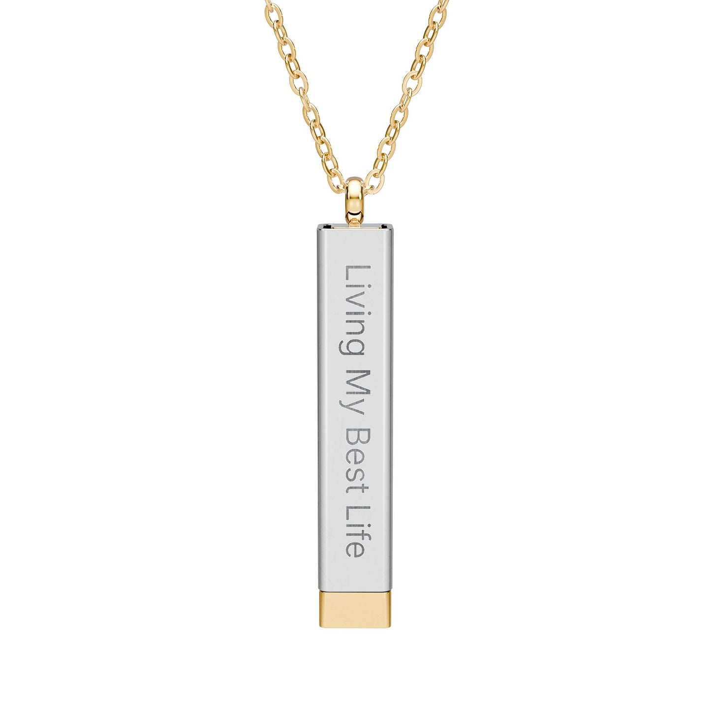 "Living My Best Life" Sliding Bar Necklace — Engraved Secret Message "Without That Asshole" Pendant
