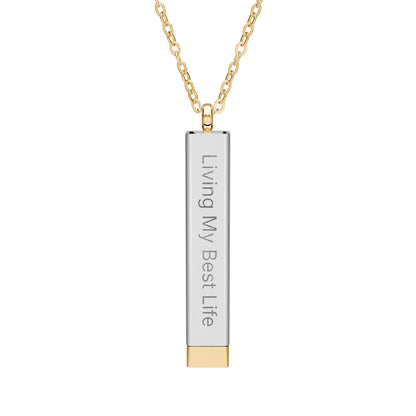 "Living My Best Life" Sliding Bar Necklace — Engraved Secret Message "Without That Asshole" Pendant