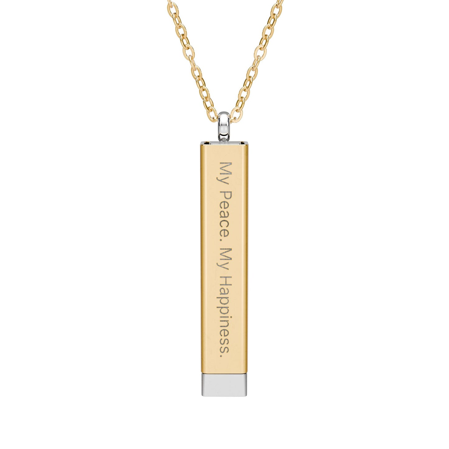 "My Peace. My Happiness." Engravable Sliding Bar Necklace — Hidden Message "My Life. My Way." Sliding Pendant
