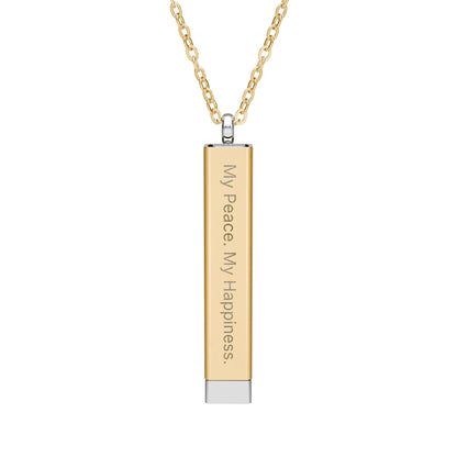 "My Peace. My Happiness." Engravable Sliding Bar Necklace — Hidden Message "My Life. My Way." Sliding Pendant