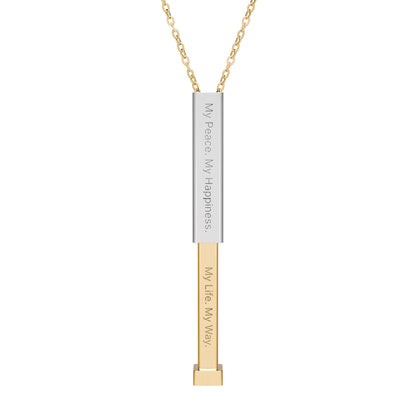 "My Peace. My Happiness." Engravable Sliding Bar Necklace — Hidden Message "My Life. My Way." Sliding Pendant
