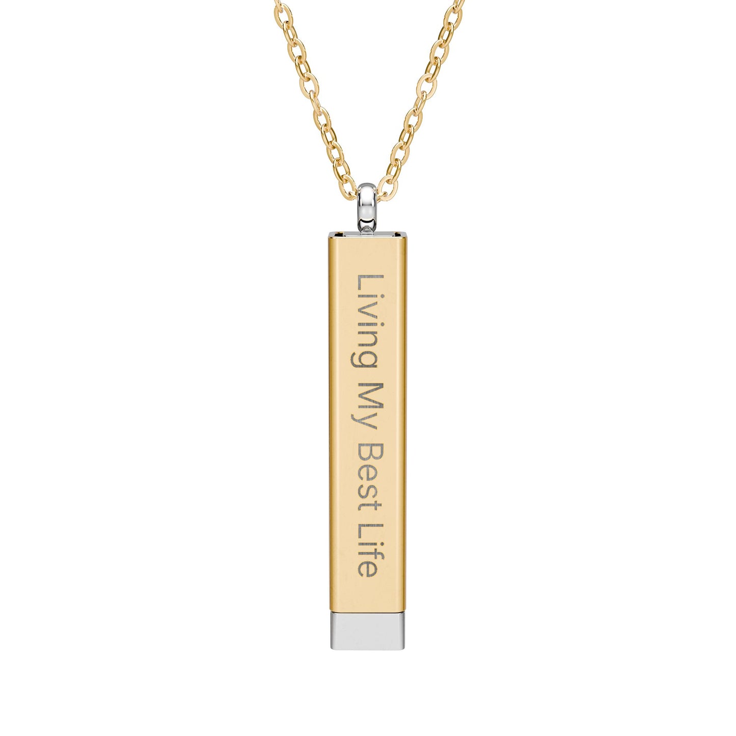 "Living My Best Life" Sliding Bar Necklace — Engraved Secret Message "Without That Asshole" Pendant