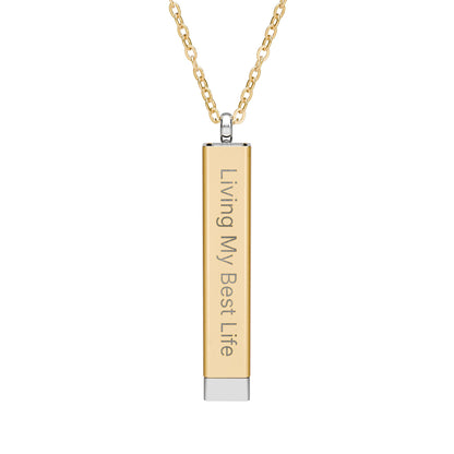 "Living My Best Life" Sliding Bar Necklace — Engraved Secret Message "Without That Asshole" Pendant