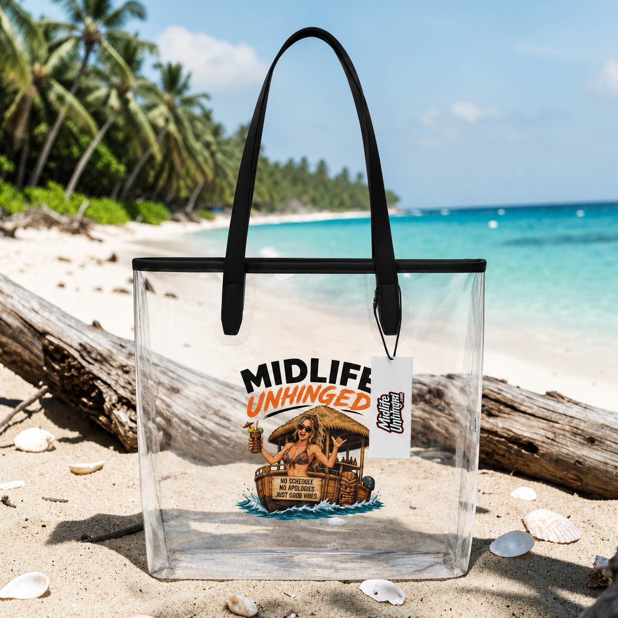 Midlife Unhinged Tiki Boat Women Clear Tote Bag